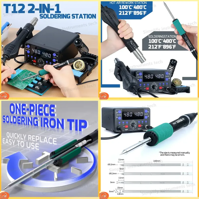 Hot Air Rework Station T12 - 775W Lötstation 2-in-1 Heißluft-Reworkstation mit T12