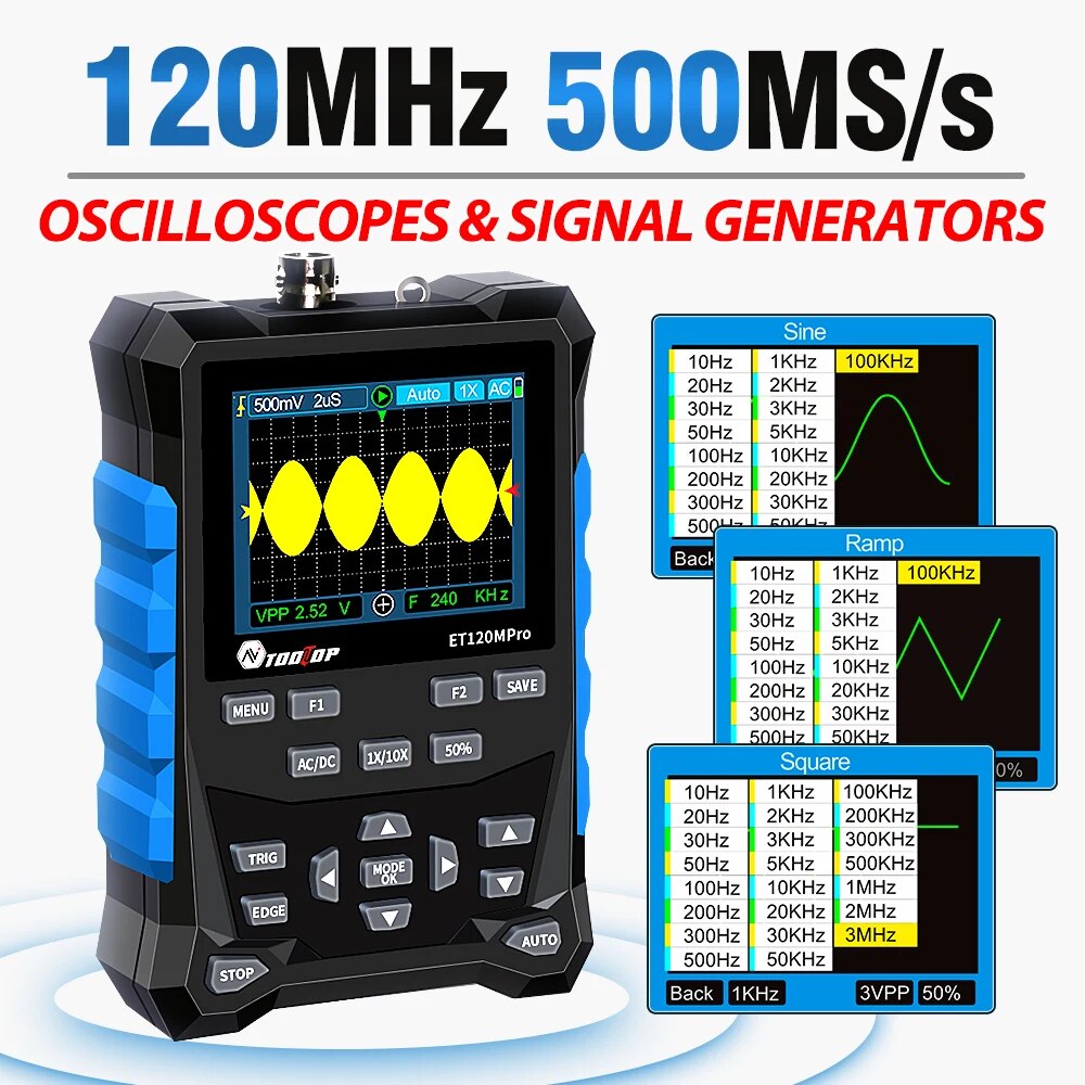 Digital Storage Oscilloscope 100Mhz - TOOLTOP ET120MPro Tragbares 120 MHz 500